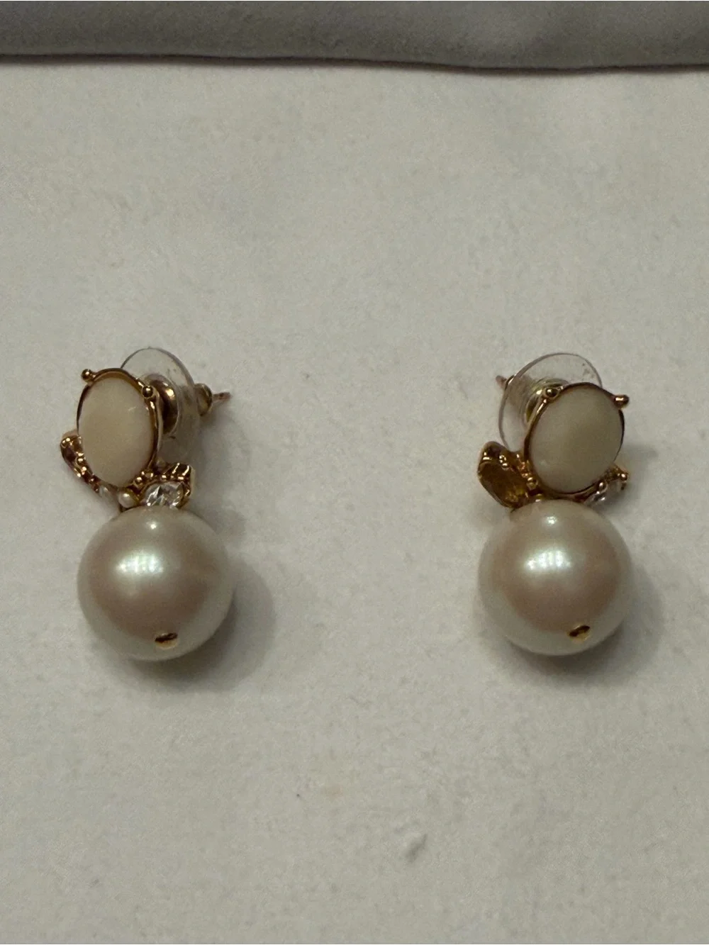 Kate Spade Gold Pearl Drop Earrings with Cream Cabochons